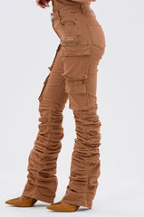 IT GETS EASIER STACKED CARGO PANT IN MOCHA