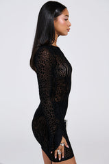 MY GOOD SIDE LEOPARD MESH MINI DRESS IN BLACK