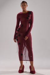 OBVIOUSLY MESH MIDI DRESS IN BURGUNDY