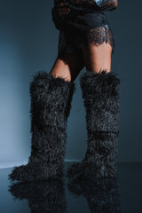 AZALEA WANG TEMPLETON BLACK POODLE FAUX FUR OVER THE KNEE BOOT