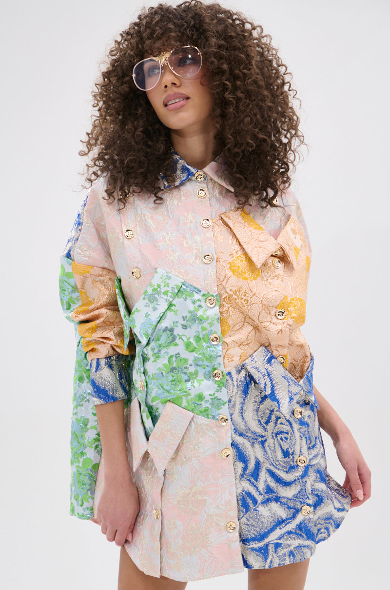 MY GIRLFRIENDS SHIRT BROCADE MINI DRESS