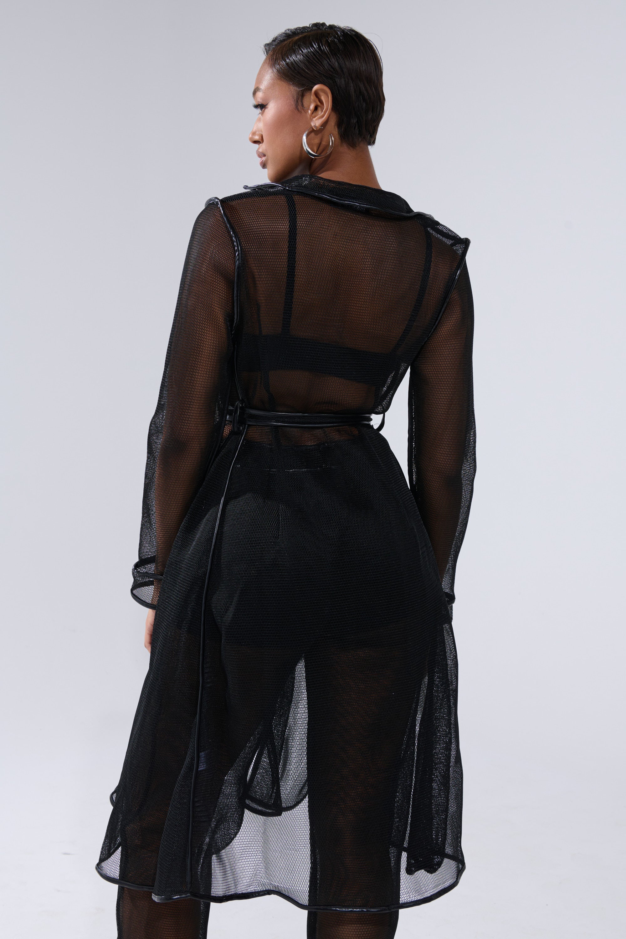 ONE TO WATCH MESH TRENCH IN BLACK