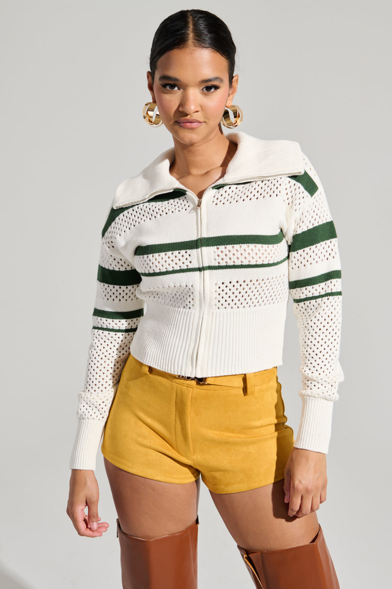 IVY LEAGUE STRIPED ZIP UP SWEATER