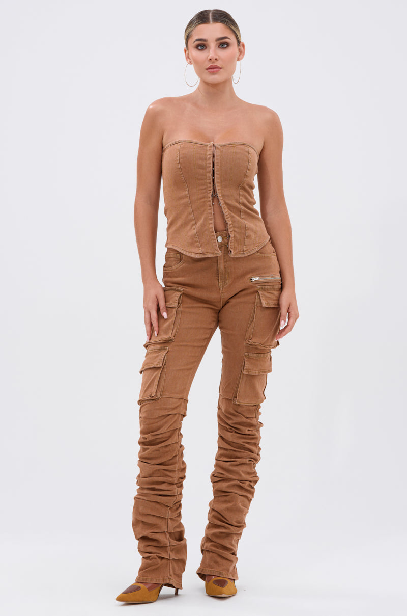 IT GETS EASIER DENIM CORSET IN MOCHA