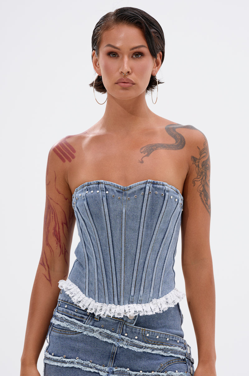 DARLING LACE TRIM DENIM CORSET
