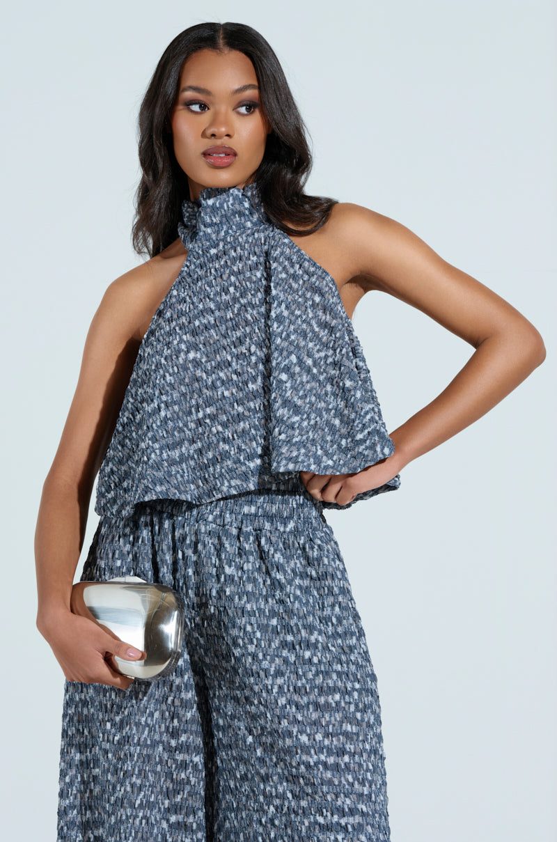 MULTI TEXTURED SLEEVELESS PEPLUM TOP