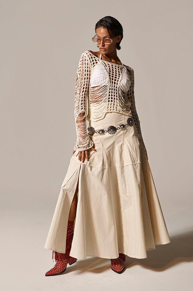 CLAIRE EXPOSED SEAMS MIDI SKIRT