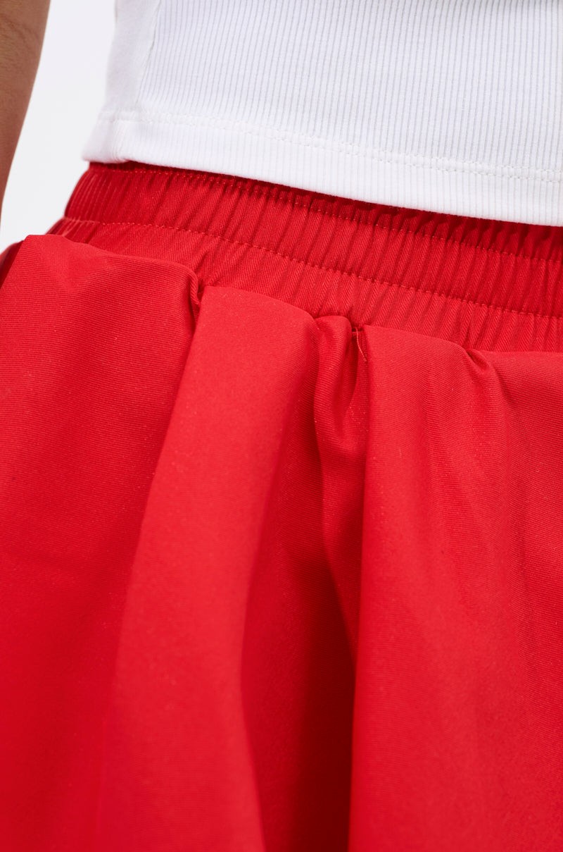 RUBY RED MINI PLEATED SKIRT