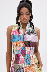 MIXED FEELINGS BROCADE HALTER BLOUSE