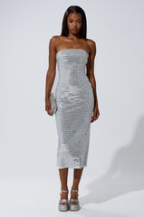 CAN'T SHINE BRIGHTER THAN ME RHINESTONE MIDI DRESS IN WHITE
