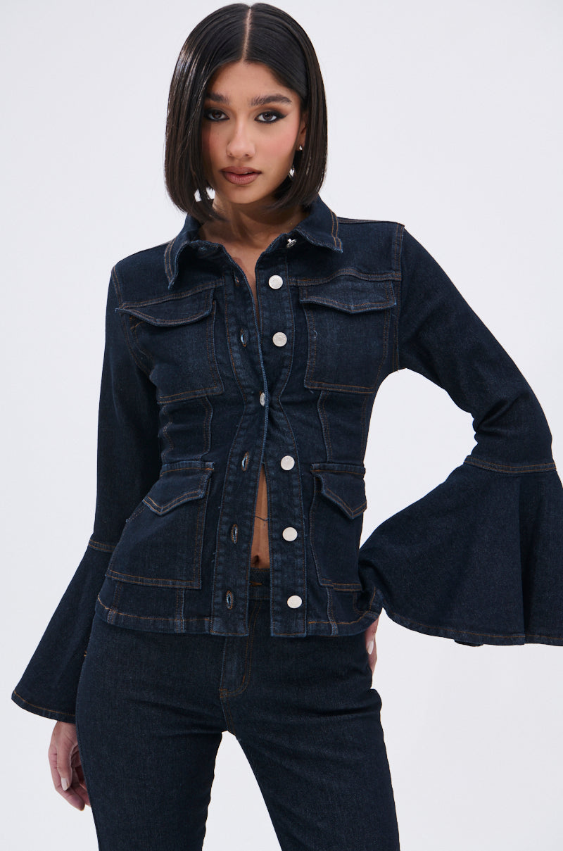 LIVIN' EXTRA FLARE SLEEVE DENIM BUTTON DOWN