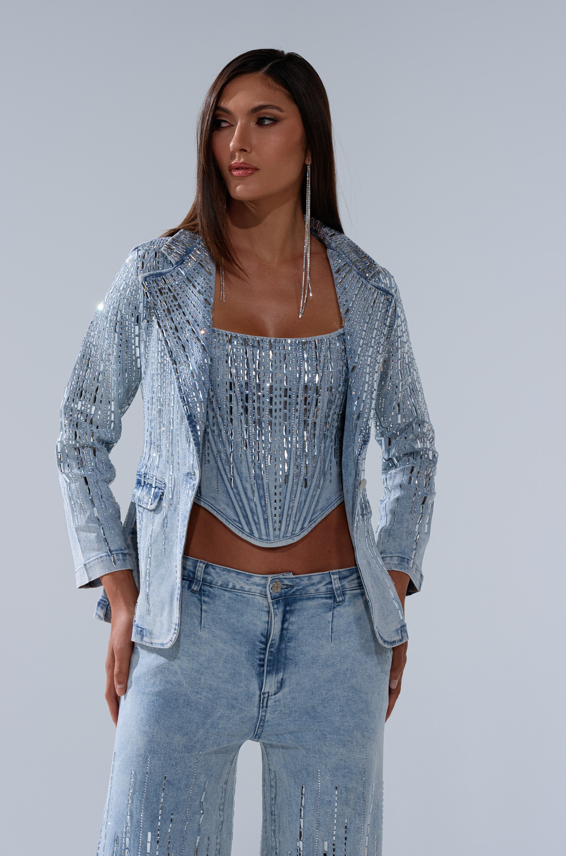 MILA EMBELLISHED BLAZER IN DENIM