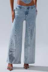 MILA EMBELLISHED FLARE PANT IN DENIM