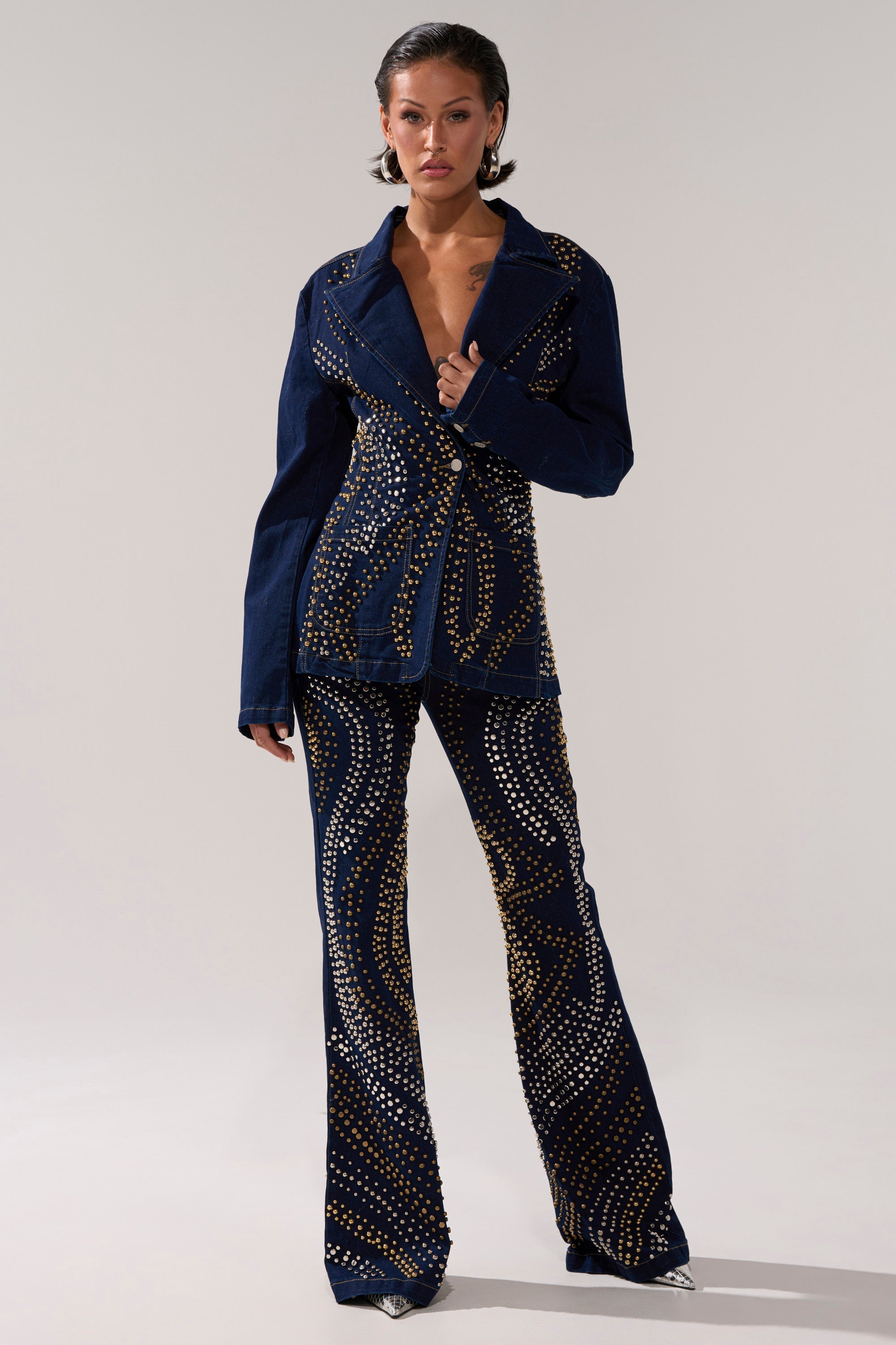 CHEYENNE STUDDED FLARE DENIM