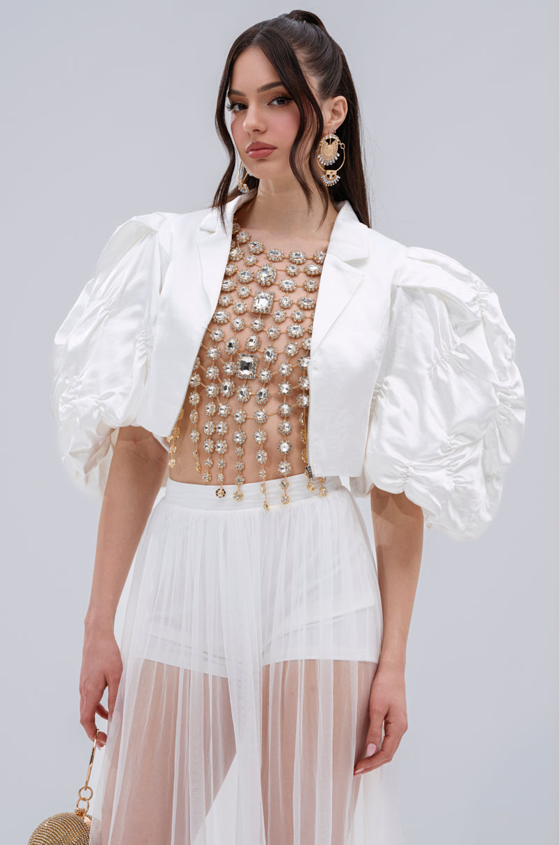 HERE FOR A GOOD TIME RUFFLE SLEEVE BLAZER