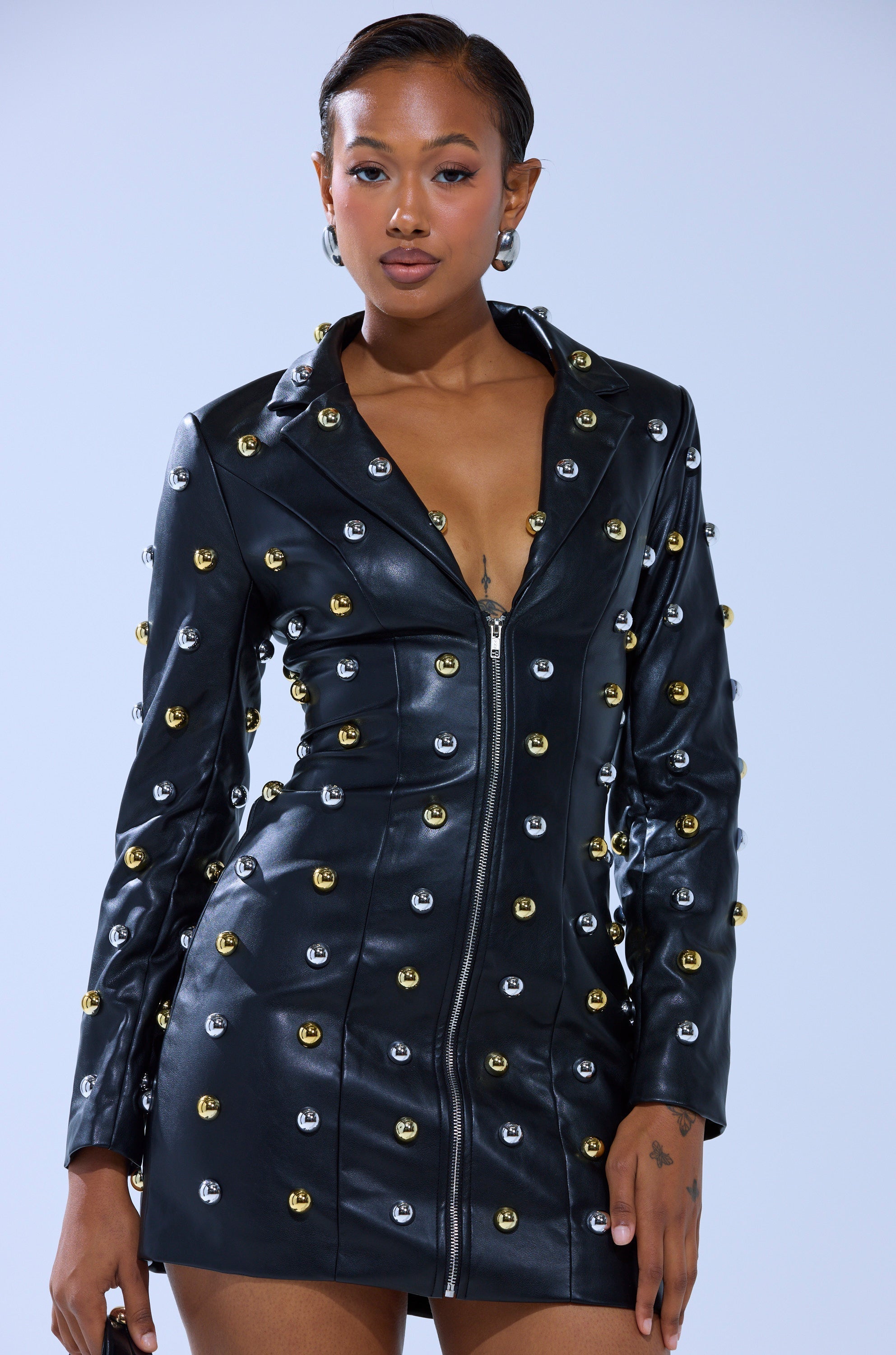 ROCK WITH IT PU BLAZER DRESS WITH HARDWARE
