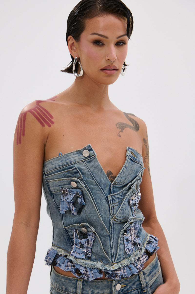 ON POINT PLAID EMBELLISHED CORSET