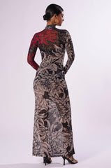 CHARMING PRINTED MESH MAXI DRESS