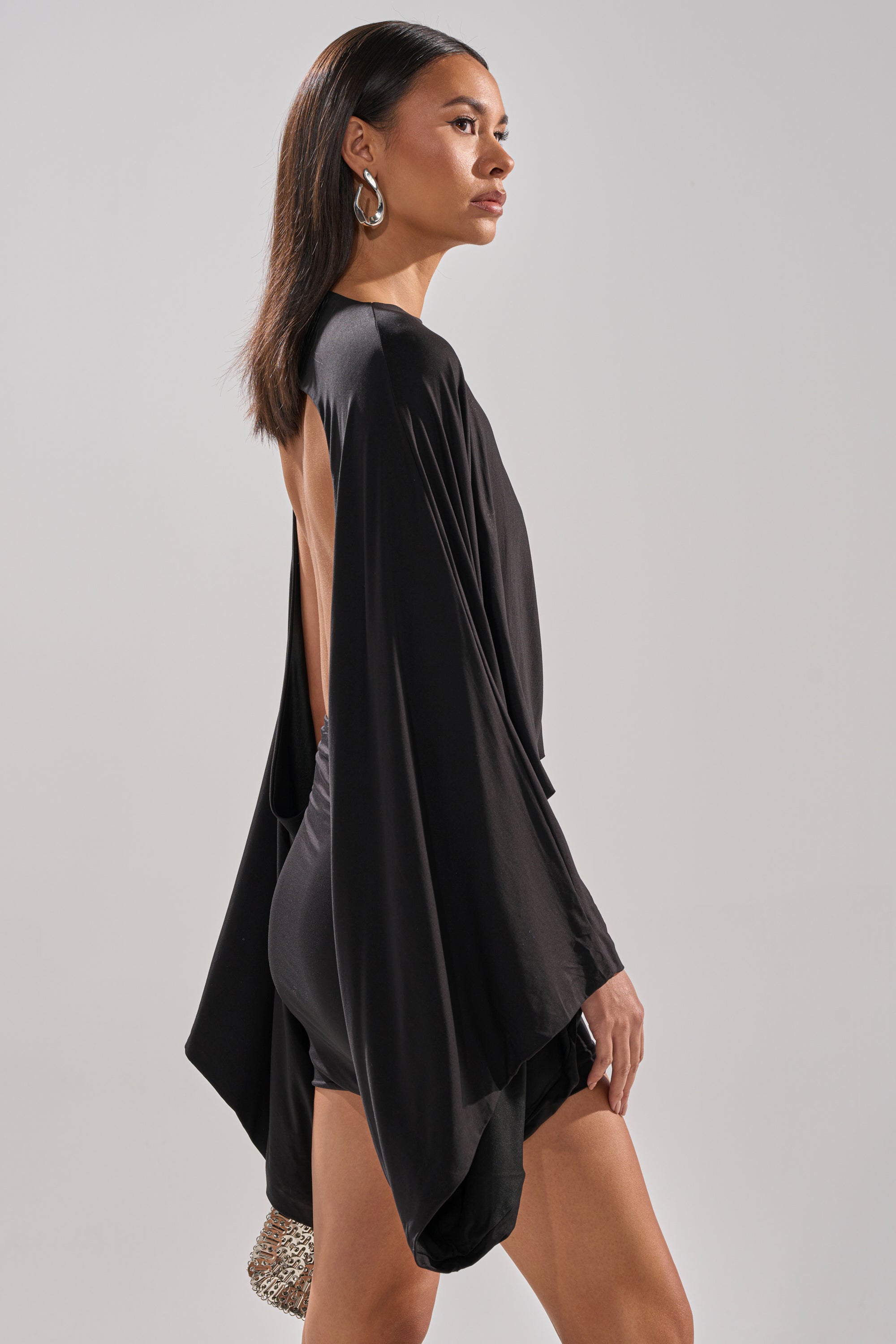 DIANA DRAPED MINI DRESS IN BLACK