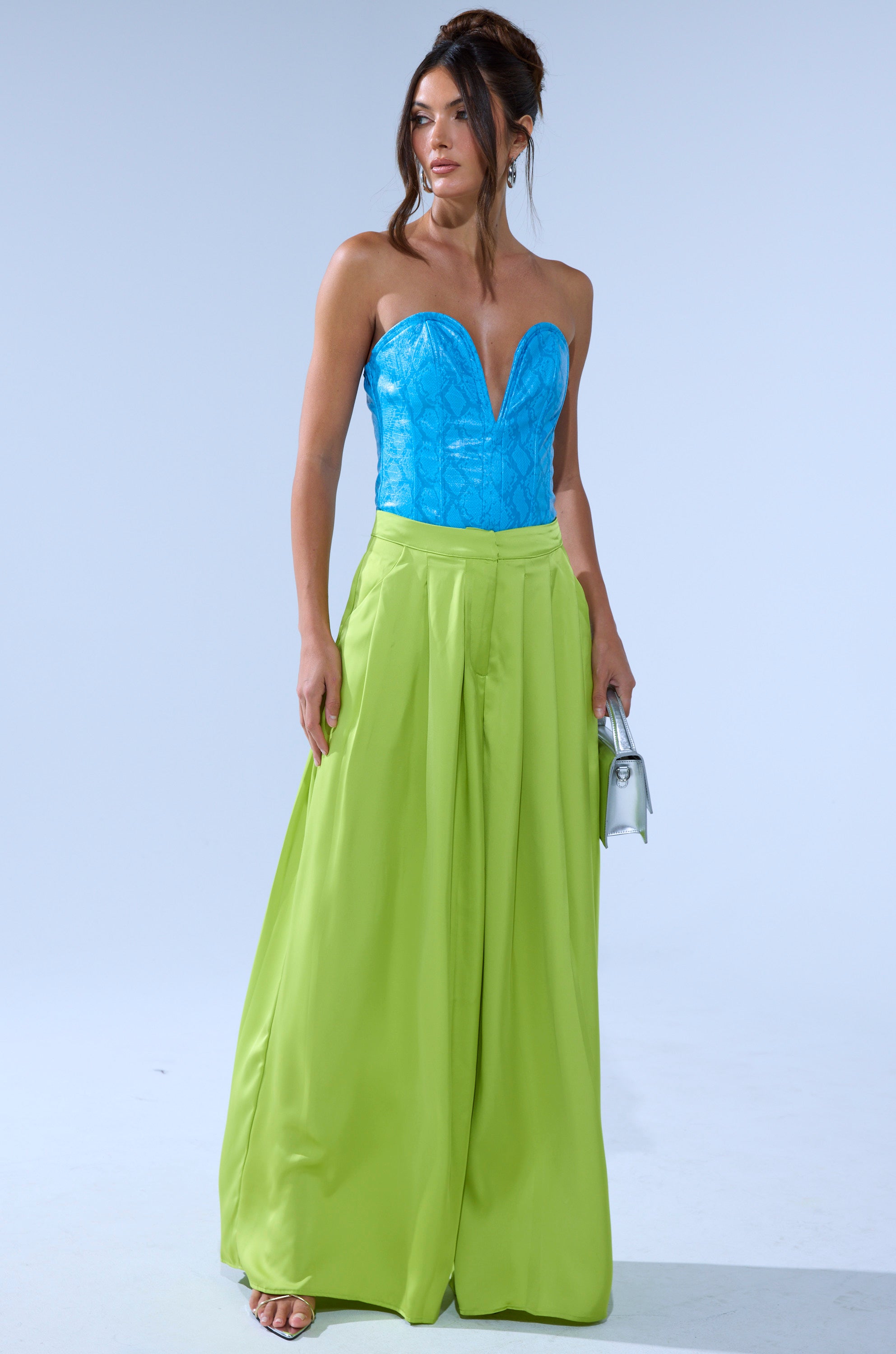 CHARTREUSE PLEATED PALAZZO PANT