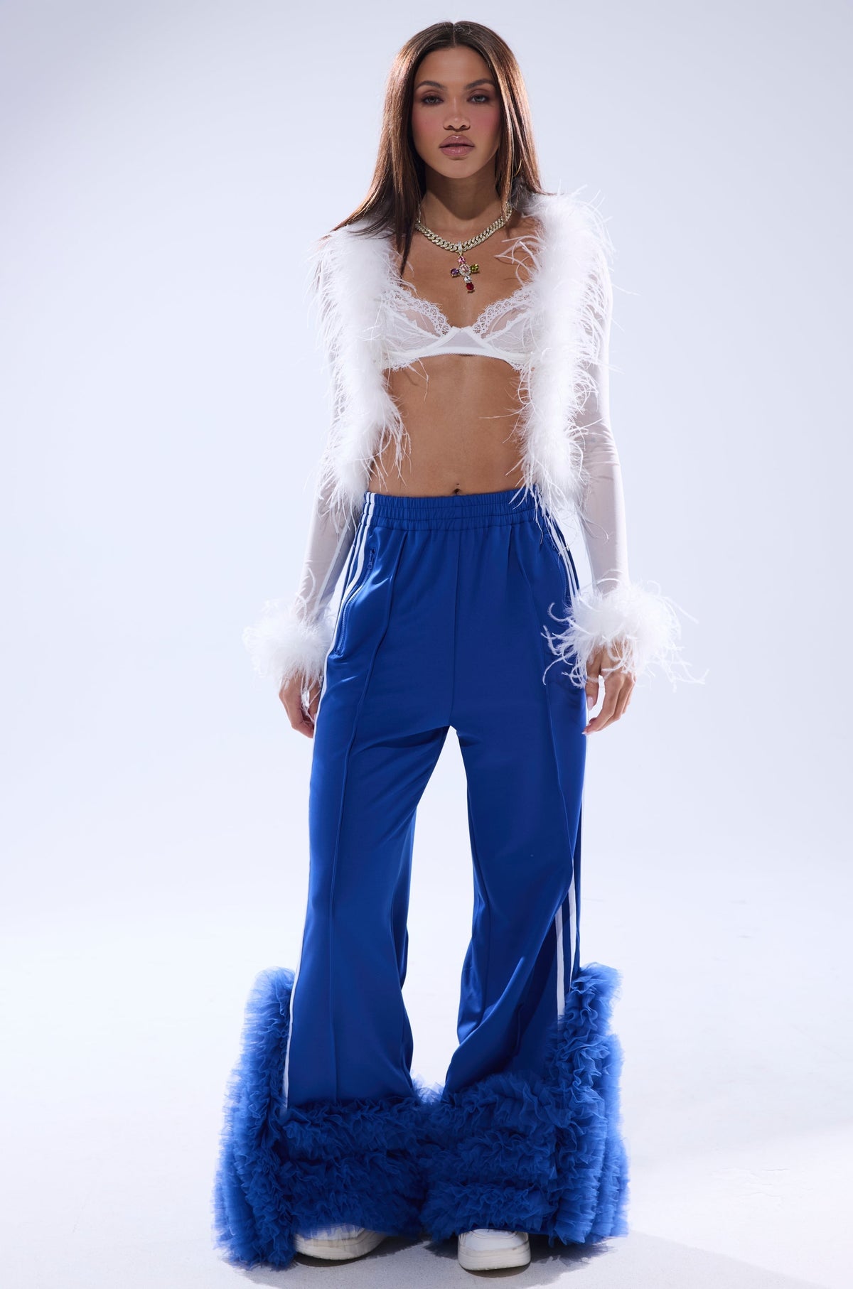 MODERN JAM TRACK PANT WITH TULLE IN ROYAL BLUE