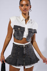 GET IT RIGHT CROPPED BUTTON DOWN SHIRT