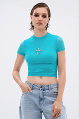 PAXTON DOUBLE LINED MESH SHORT SLEEVE TEE IN TURQUOISE