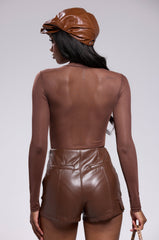 PAXTON SEXY MESH CASUAL BODYSUIT IN BROWN