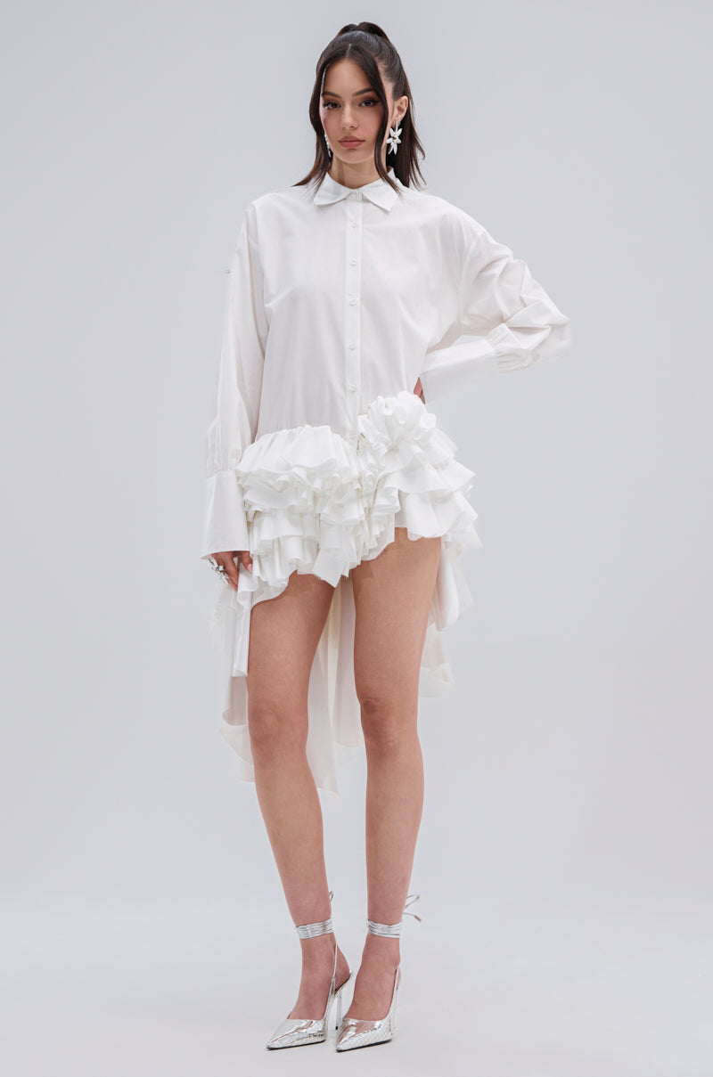 KIND OF A BIG DEAL POPLIN HIGH LOW DRESS IN WHITE