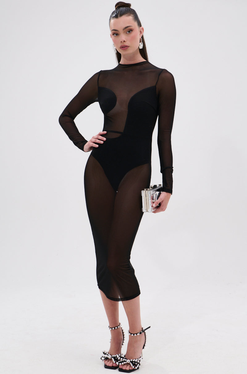 MINDING MY BUSINESS MESH MIDI DRESS