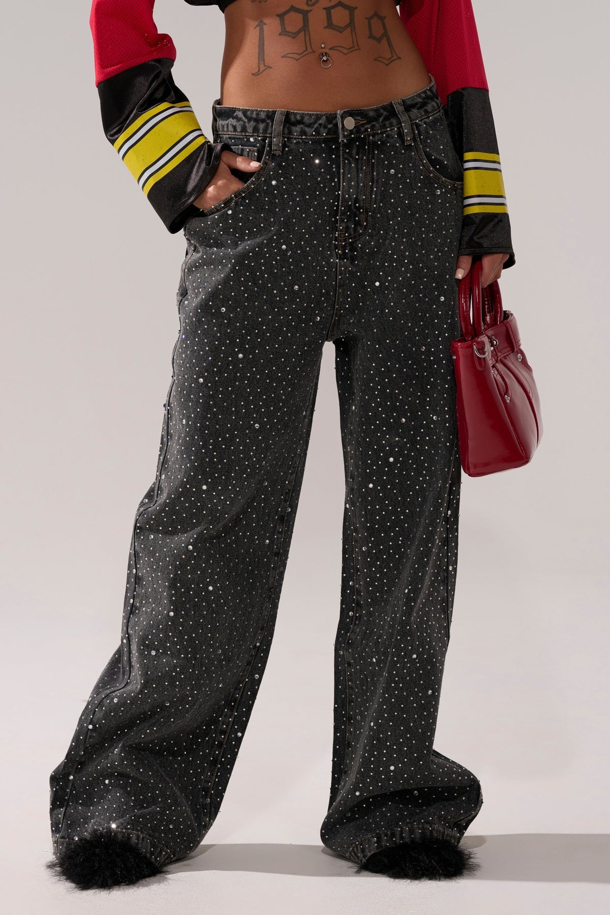 RHINESTONE QUEEN EMBELLISHED DENIM