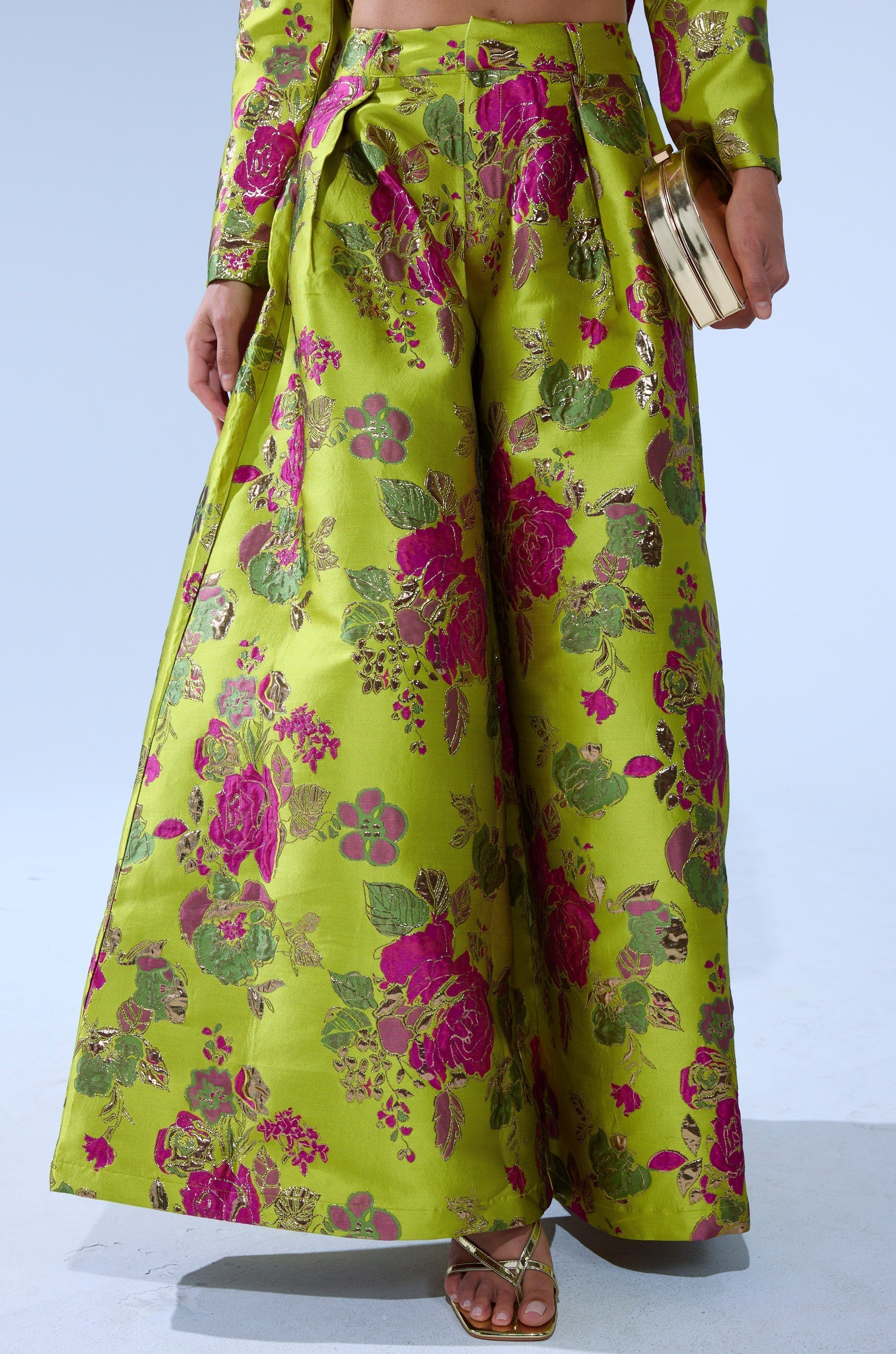 BUY MYSELF FLOWERS BROCADE TROUSER IN LIME