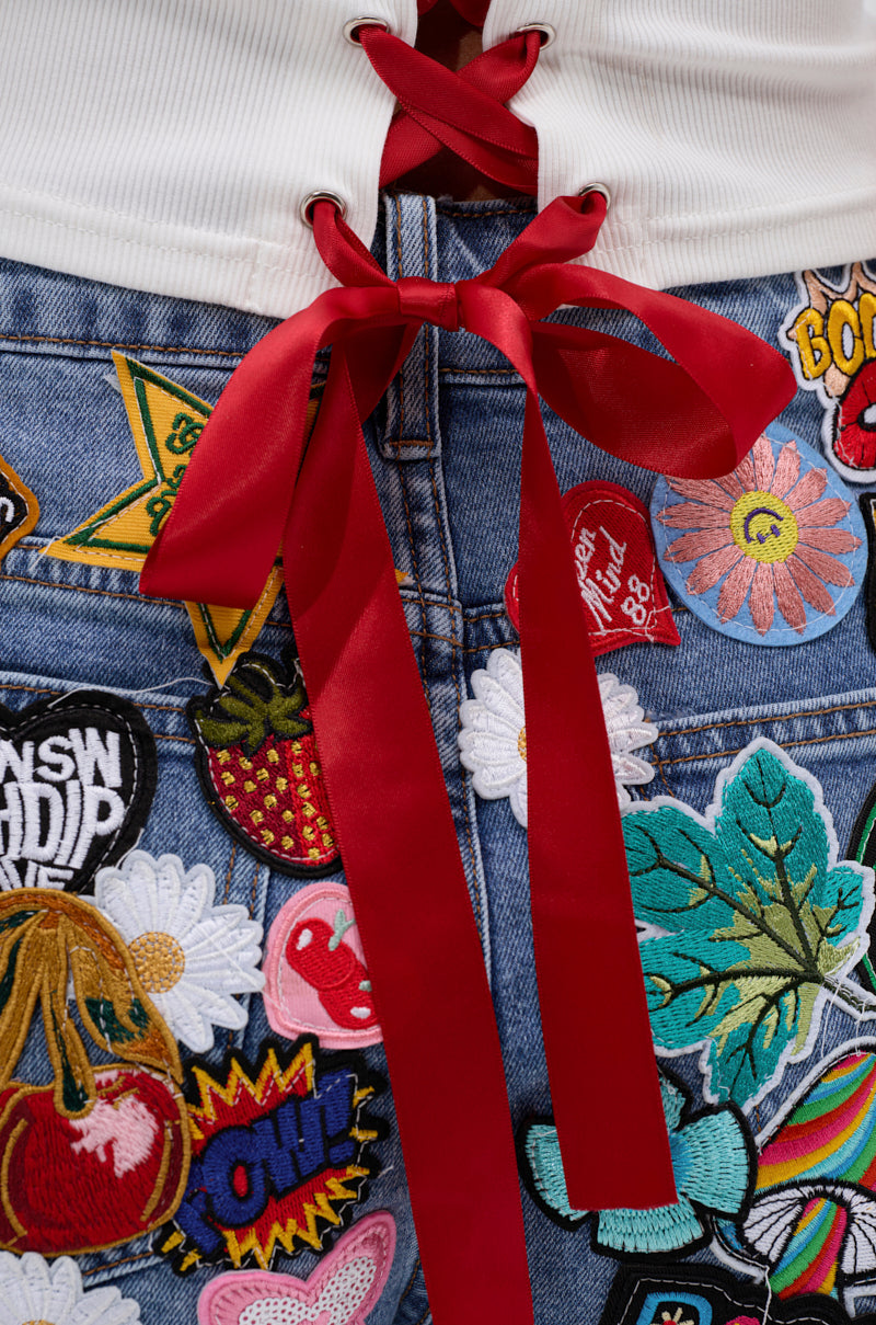 KISS MY PATCH DENIM SHORT