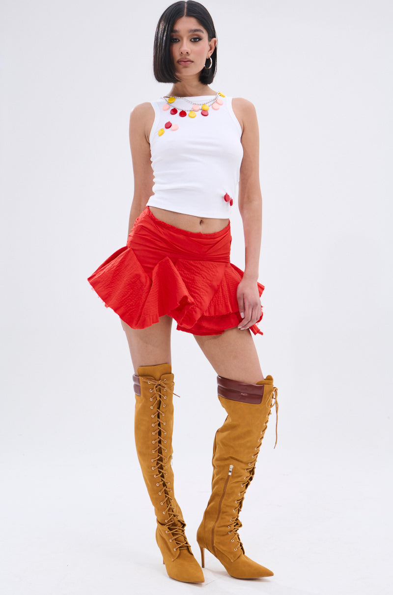 JANEY MICRO MINI RUFFLE SKIRT IN RED