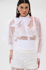 DANCE AND SHAKE BLOUSE WITH BOW IN WHITE