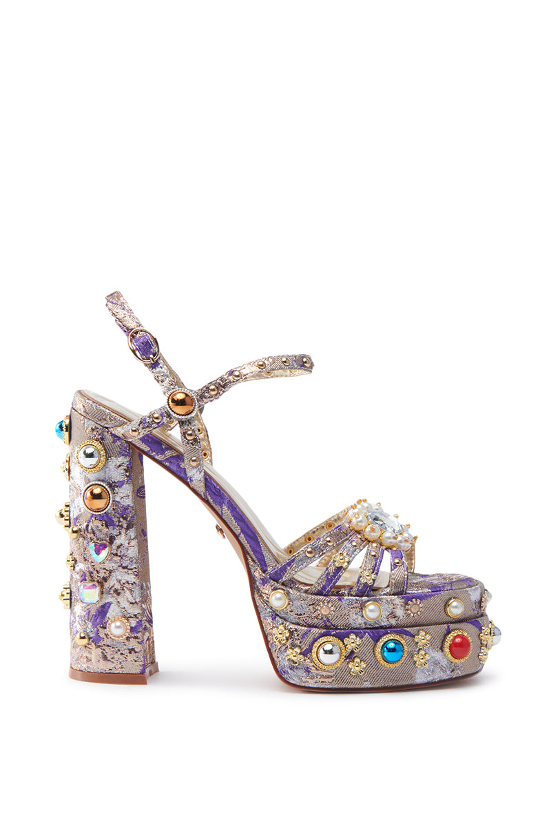 AZALEA WANG ANNIE PURPLE BROCADE CHUNKY SANDAL