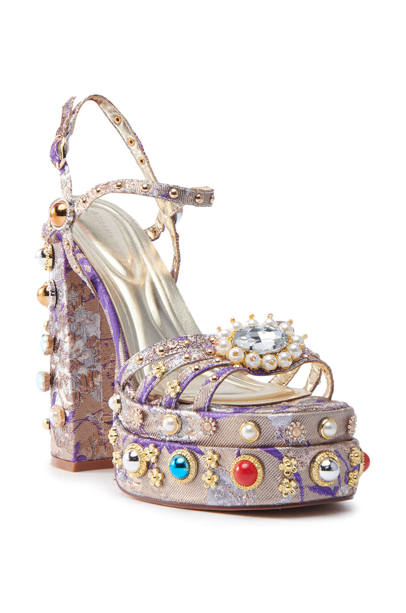 AZALEA WANG ANNIE PURPLE BROCADE CHUNKY SANDAL