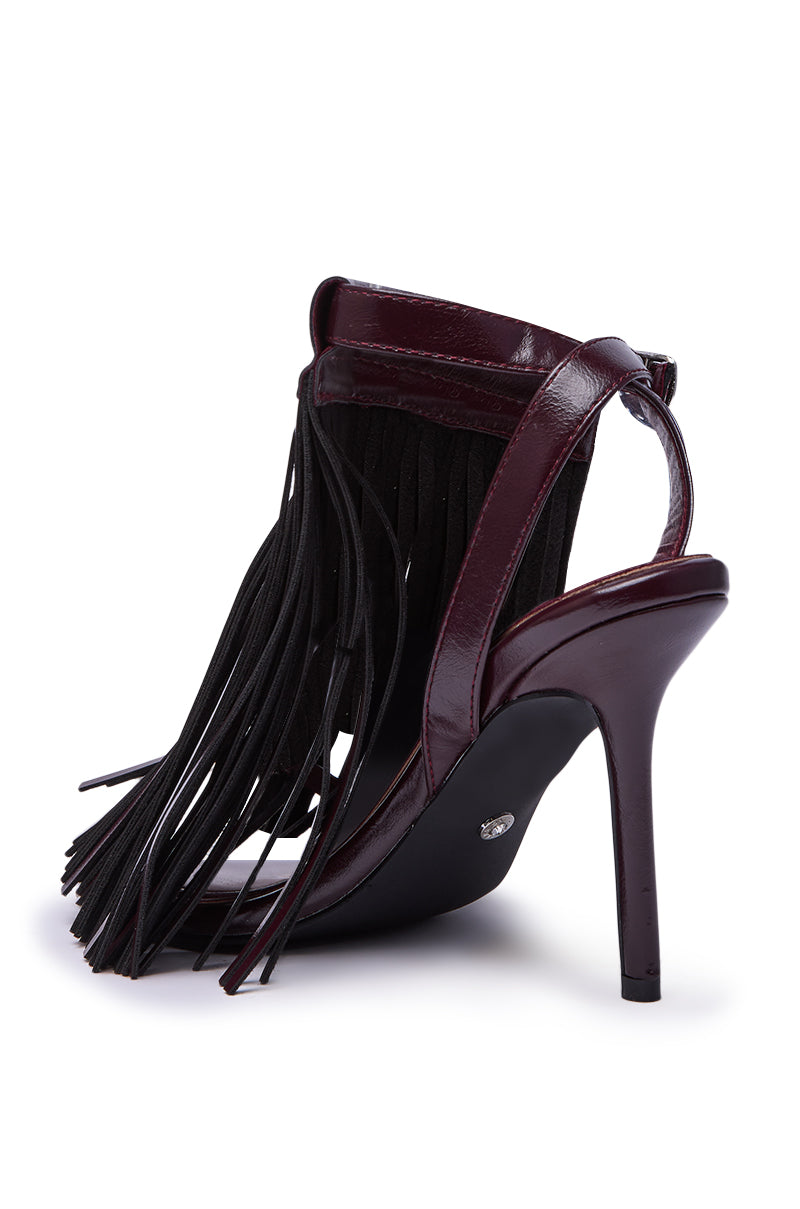 AZALEA WANG ANTIQUE BURGUNDY FRINGE UPPER STILETTO SANDAL