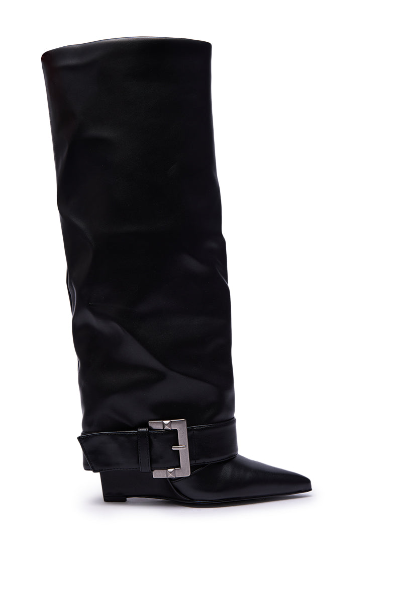 AZALEA WANG ANTONINA BLACK WEDGE PU BOOT