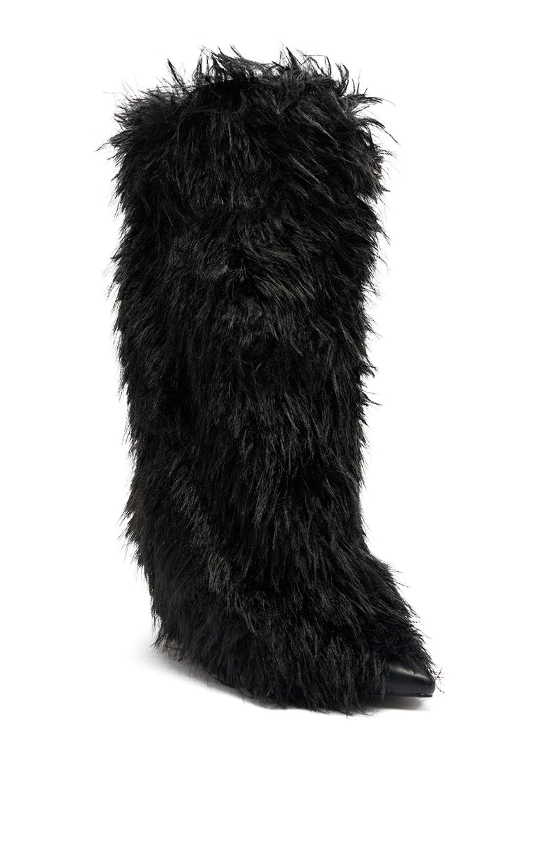 AZALEA WANG ARETE BLACK FUR STILETTO BOOT