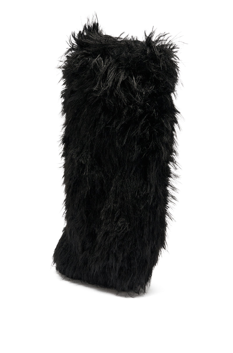 AZALEA WANG ARETE BLACK FUR STILETTO BOOT