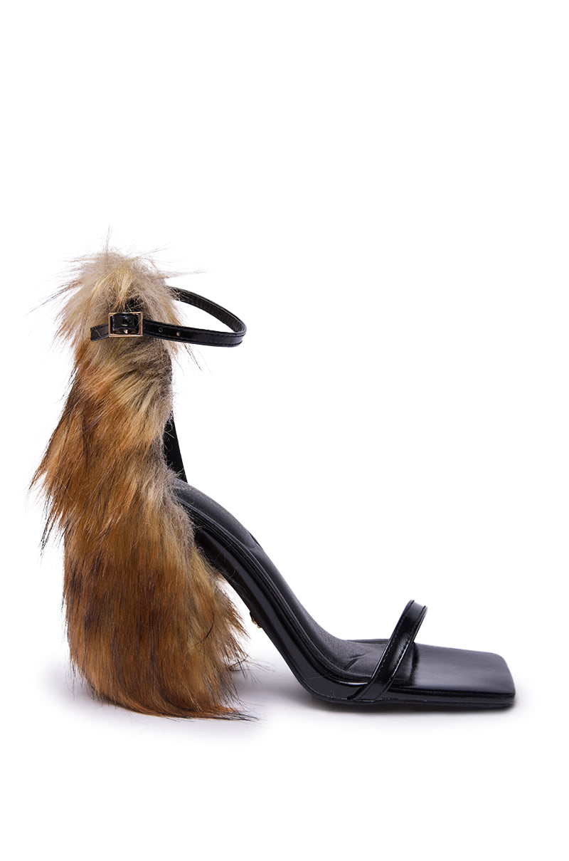 AZALEA WANG ARETTE BLACK SANDAL WITH BROWN FUR