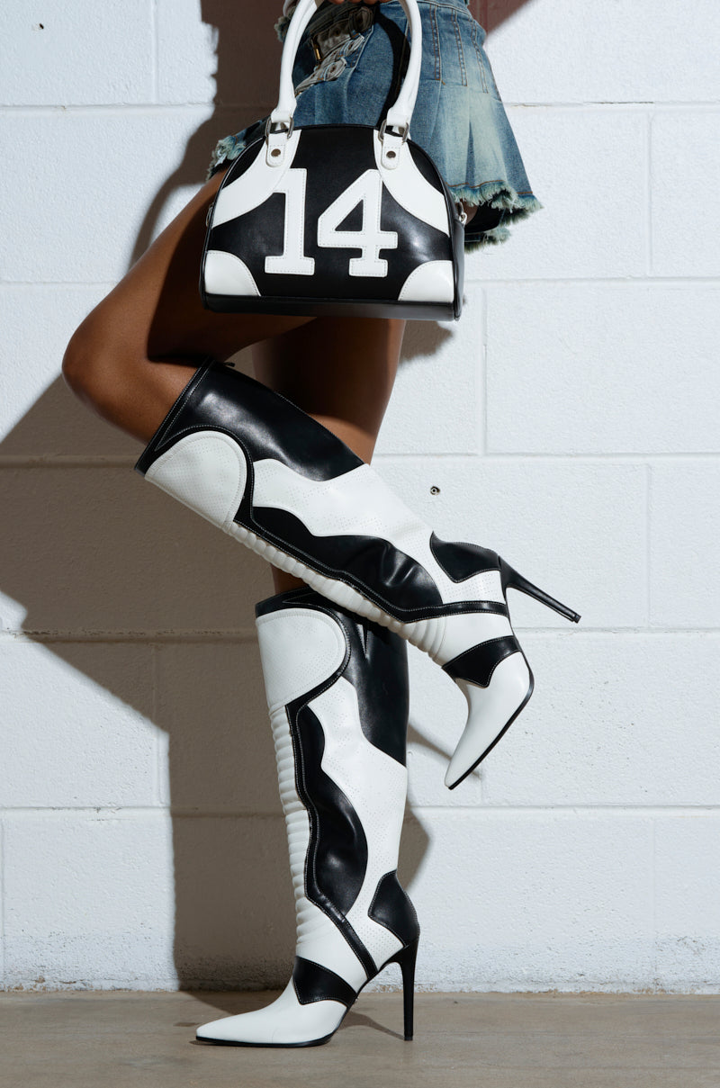 AZALEA WANG RODRIGO BLACK AND WHITE BOOT STILETTO