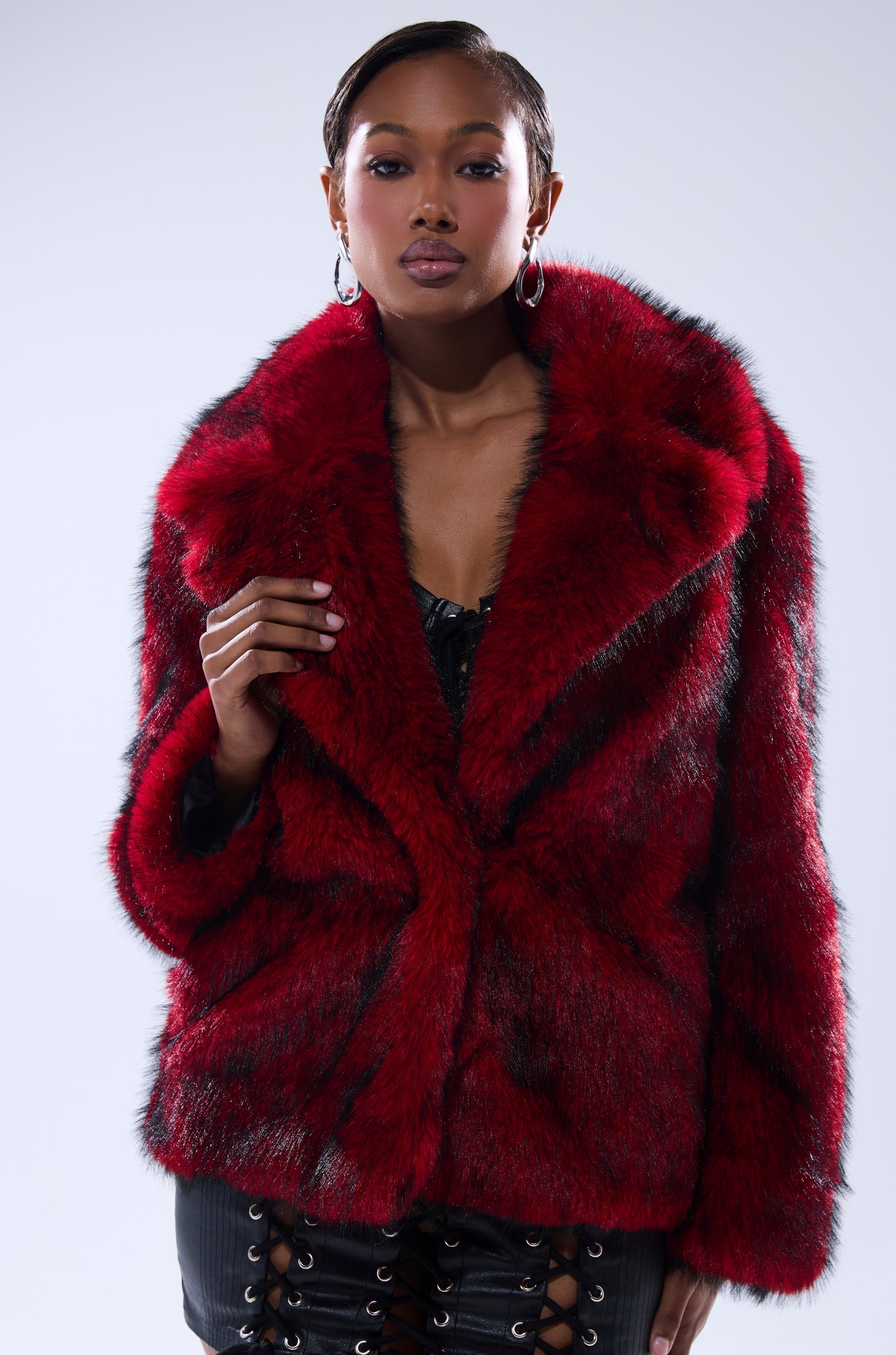 NO LOOKING BACK FAUX FUR IN RED MULTI
