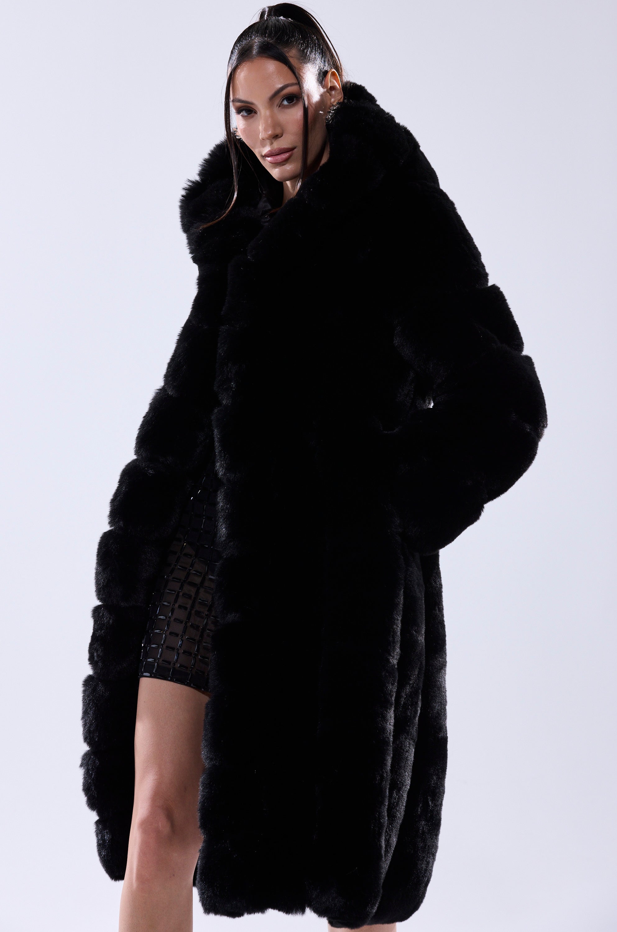 BERLIN HOODED FAUX FUR IN BLACK