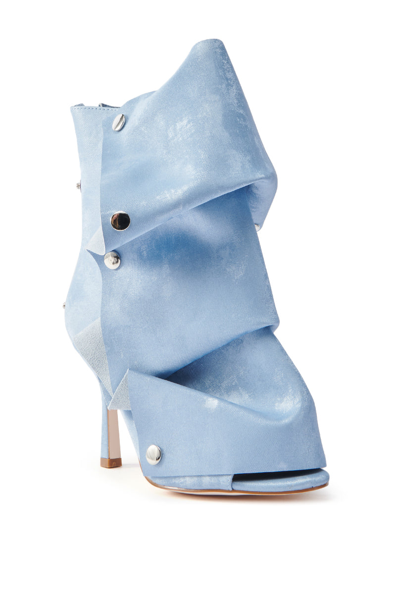 AZALEA WANG BIRD SONG SNAP OPEN TOE BOOTIE IN BLUE