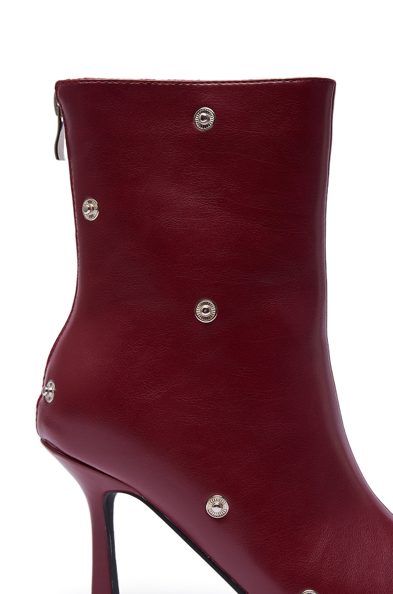 AZALEA WANG BIRDSONG BURGUNDY SNAP OPEN TOE STILETTO BOOTIE