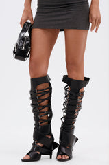 AZALEA WANG BLACKBIRD BLACK PU STILETTO GLADIATOR SANDAL
