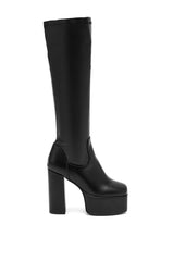 AZALEA WANG BOMBON BLACK STRETCH PU CHUNKY BOOT
