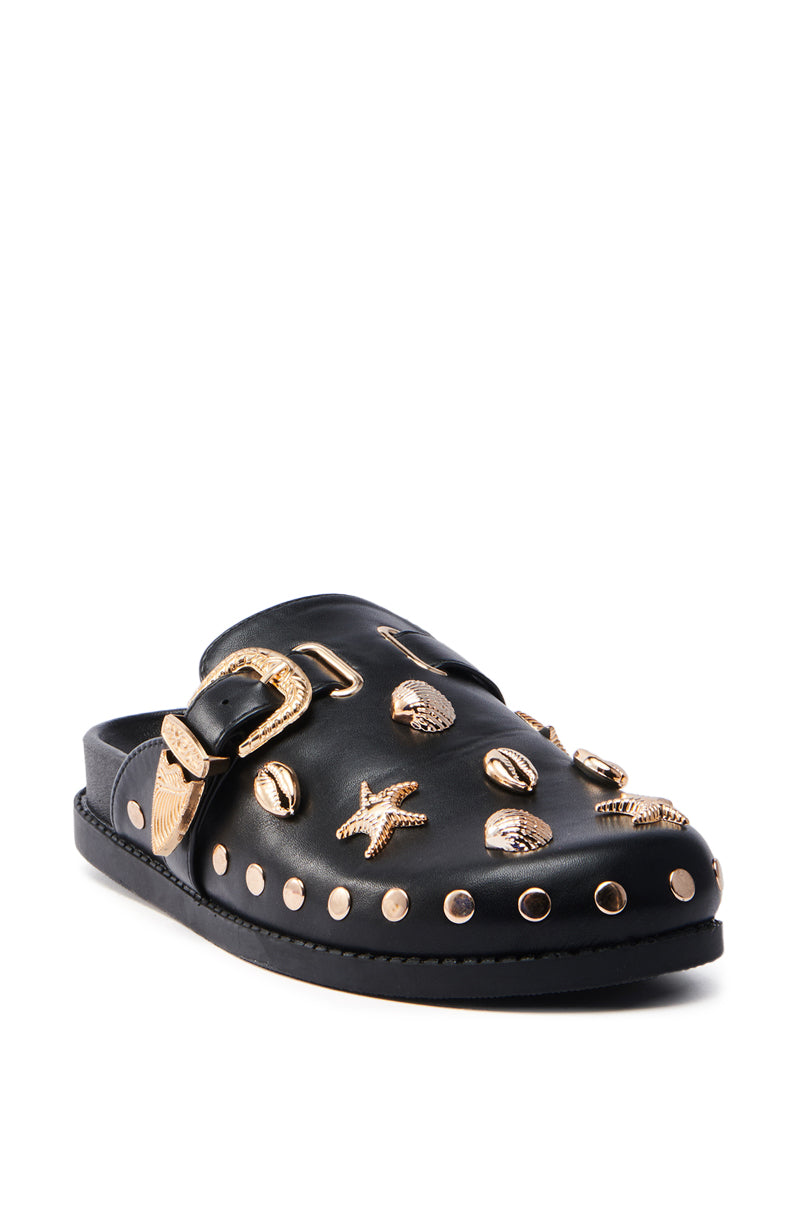 AZALEA WANG BRINY BLACK SEA SHELL EMBELLISHED CLOG